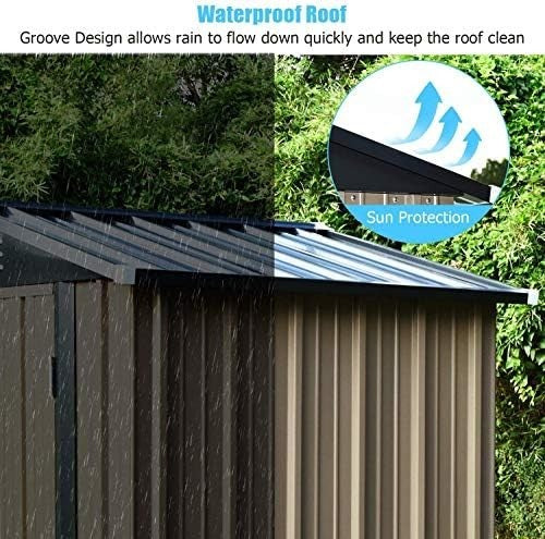 6x8ft Outdoor Metal Garden Shed Sloped Roof Lockable Storage