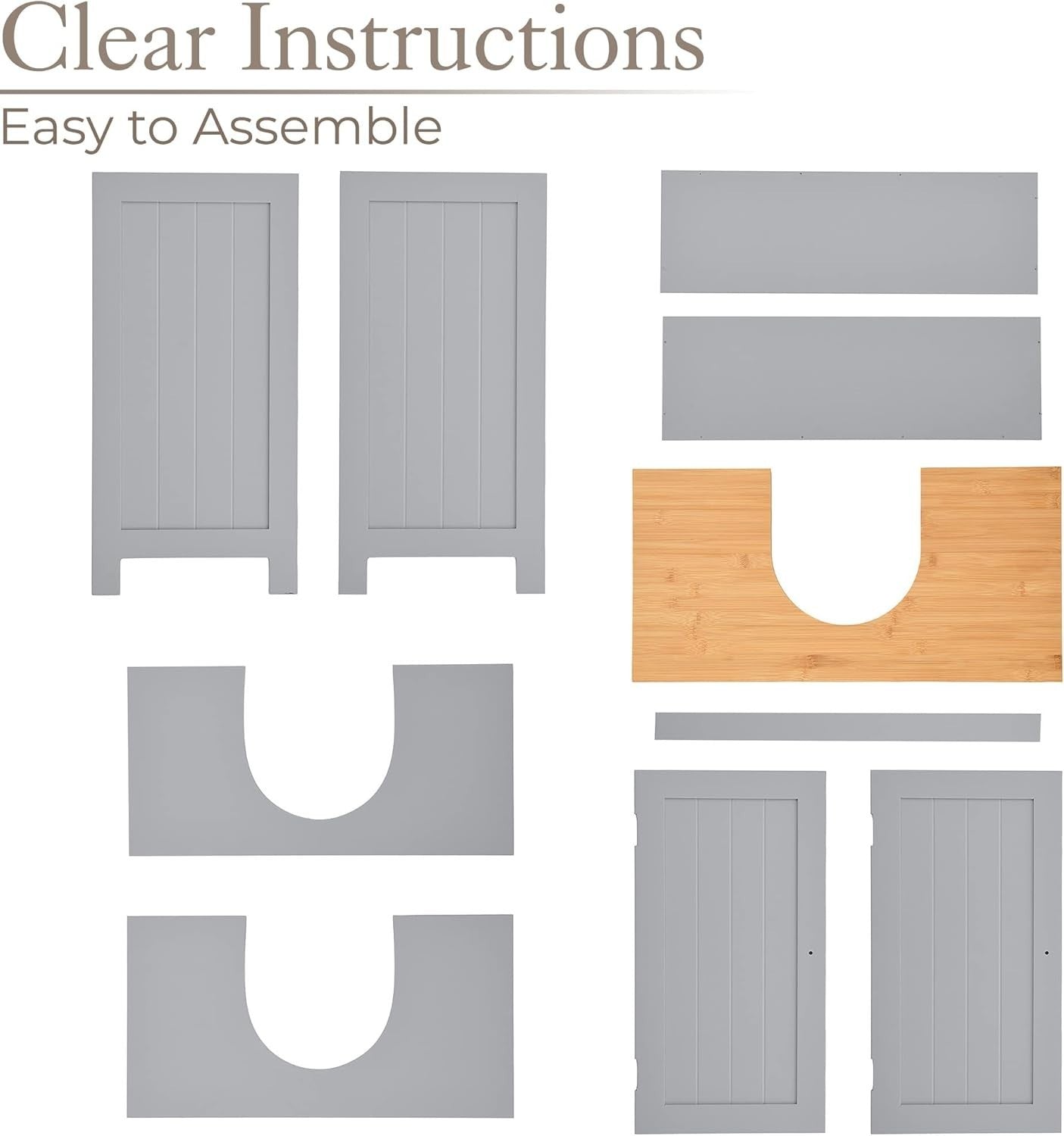 Grey Under Sink Bathroom Cabinet – 2 Door Storage Cupboard 60x30x60cm