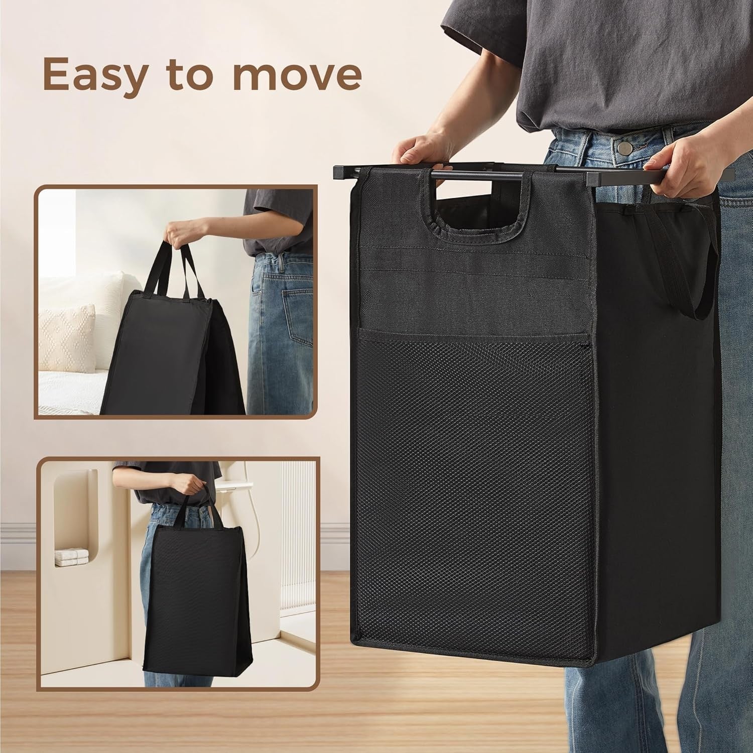 3-Section Laundry Hamper on Wheels with Shelf | 50L Bags | 106cm Storage Unit