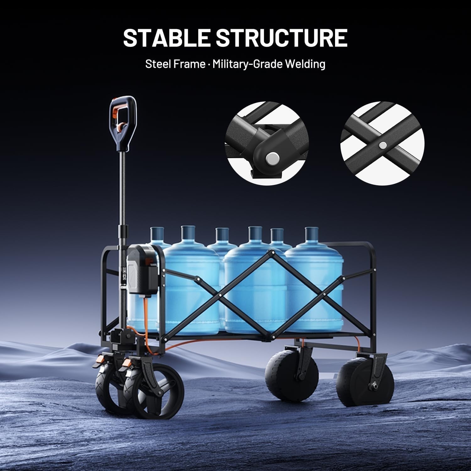 Electric Folding Handcart 100L 50kg Double Motor Off-Road Wagon with Table