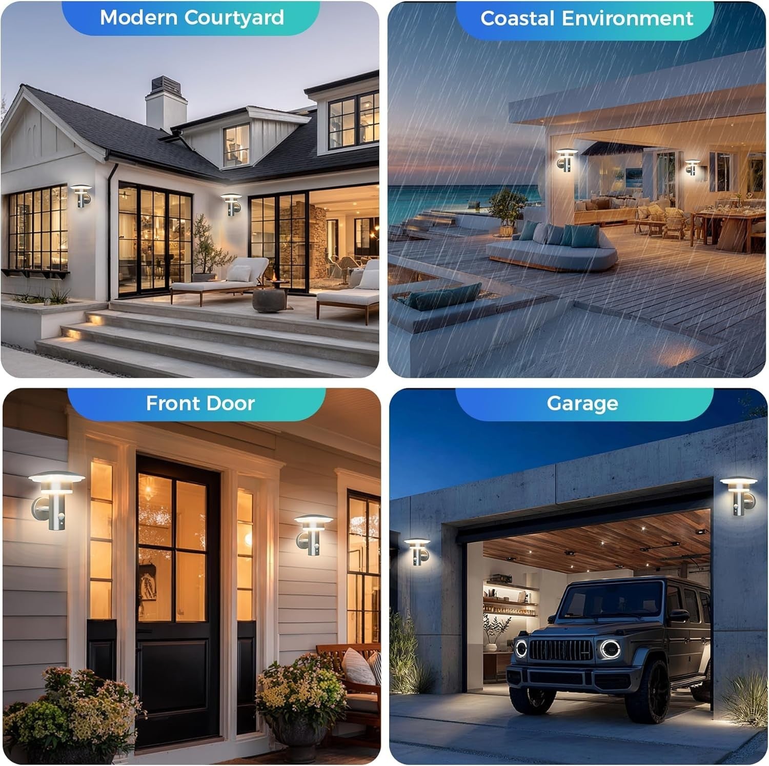 LED Outdoor Wall Lights PIR Sensor IP44 Waterproof Garden Porch Lamp