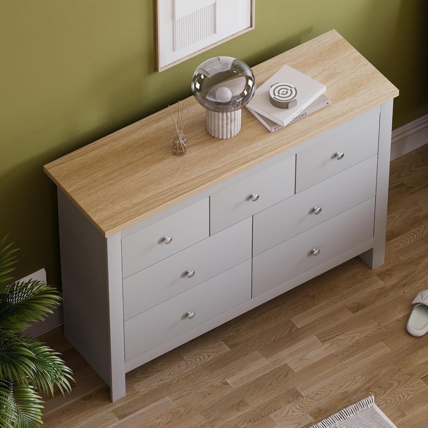 Grey 7-Drawer Wall-Mount Chest Storage Cabinet Modern Bedroom Organizer