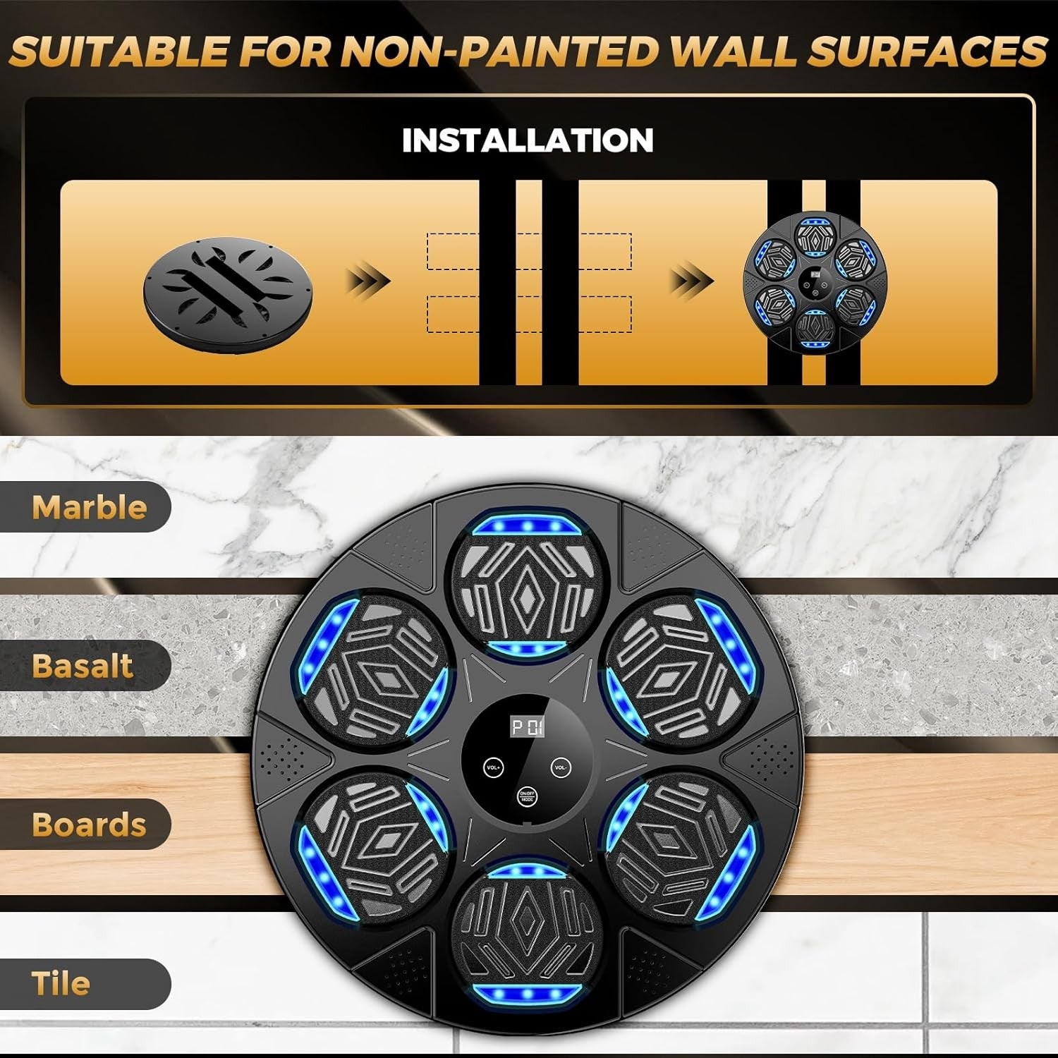 Music Boxing Machine LED Punch Trainer Wall Mounted Bluetooth Gloves Set