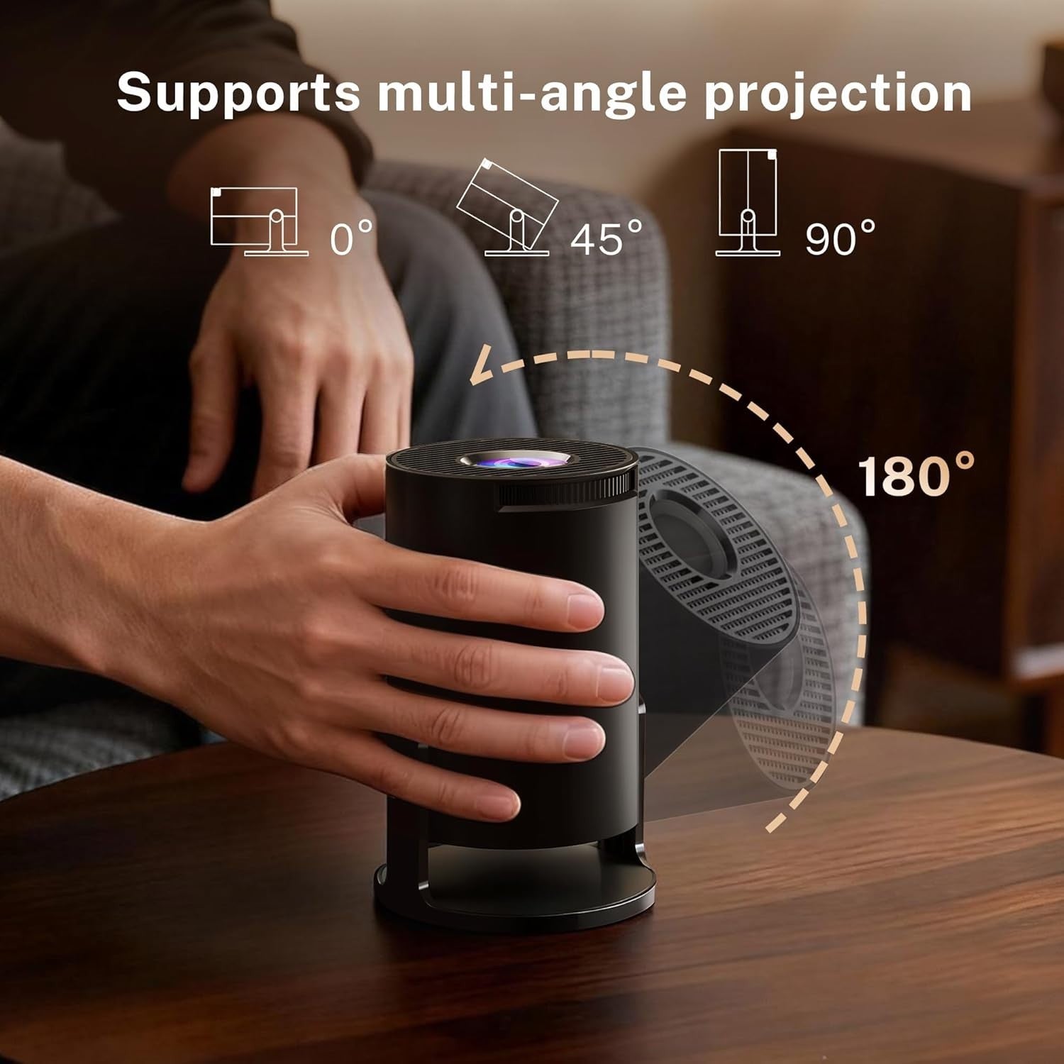 WiFi6 Android Mini Projector 1080P 4K Support 180° Bluetooth