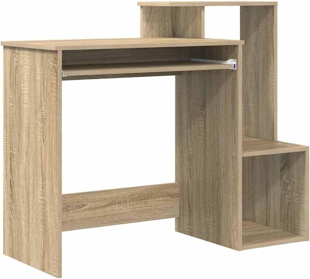 Sonoma Oak Desk 106x40cm Modern Wood Office Table with Storage Shelves