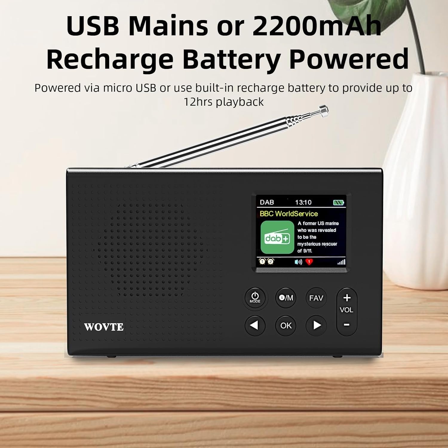 Portable DAB+ FM Radio Bluetooth USB Alarm Clock Rechargeable