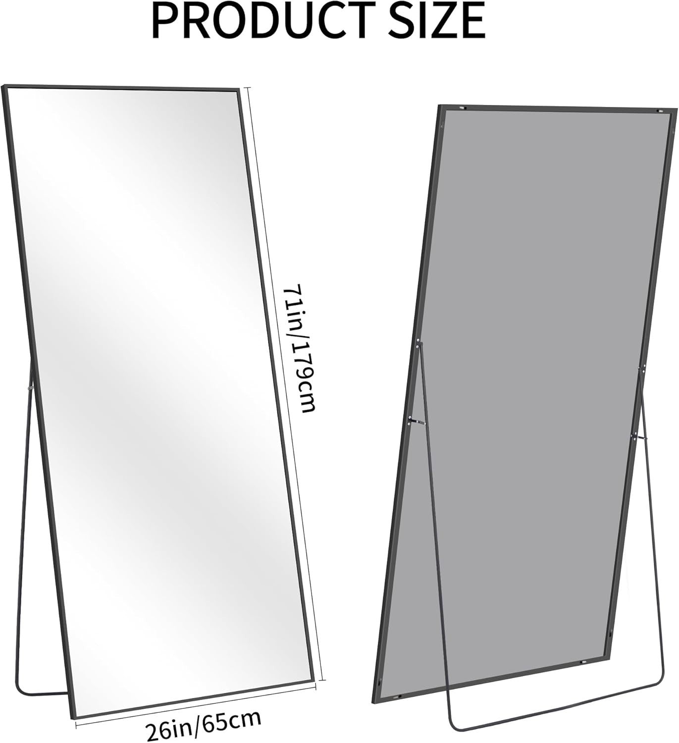 Large Full Length Black Mirror 179x65cm Freestanding & Wall Mount Stylish Frame