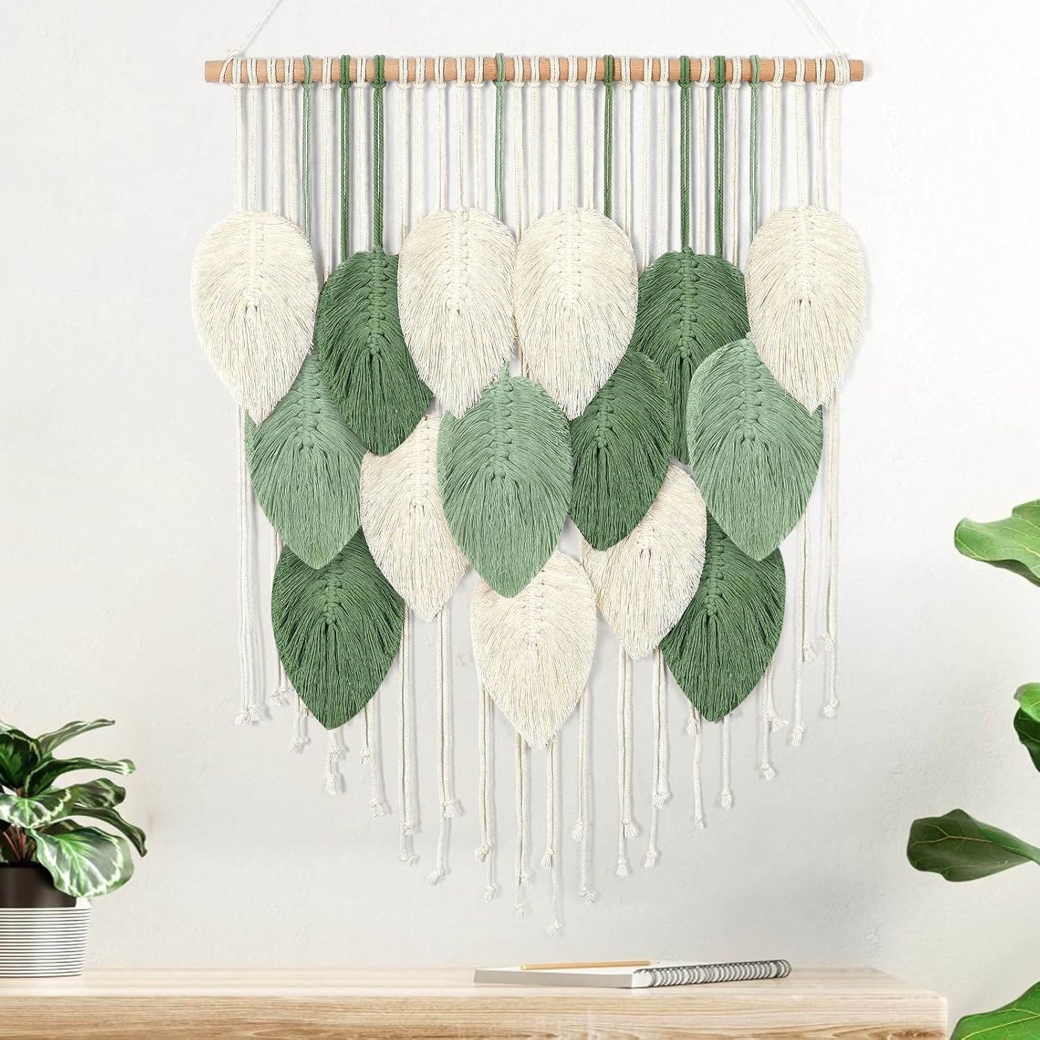 Medium Macrame Wall Hanging Boho Leaf Woven Tapestry 60x75cm