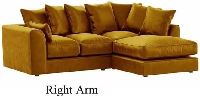 Velvet Corner Sofa Set 3+2 Seater Right Hand L Shape Mustard Couch Suite