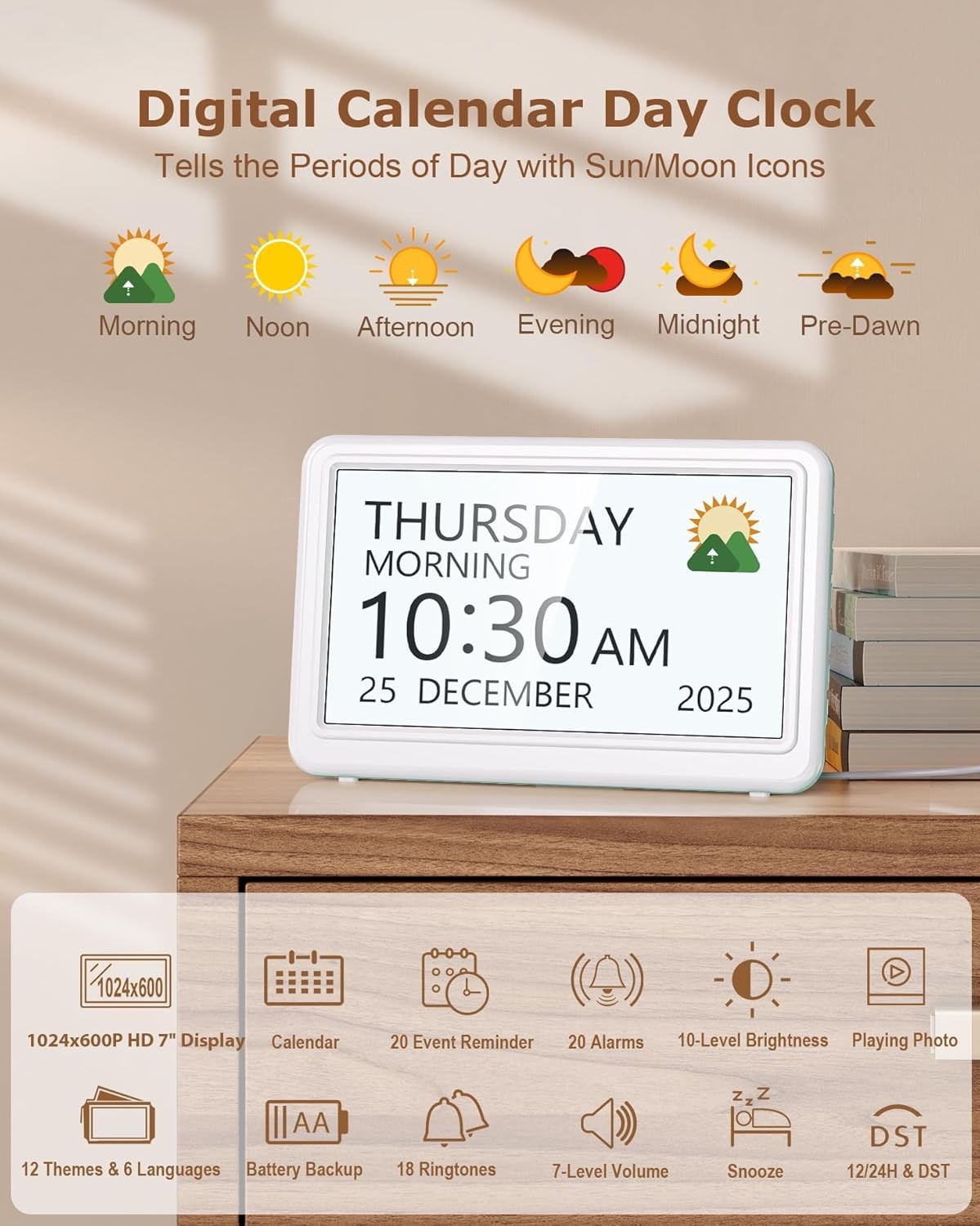 Large Dementia Digital Clock Big Display Day Date Time Alarms Elderly