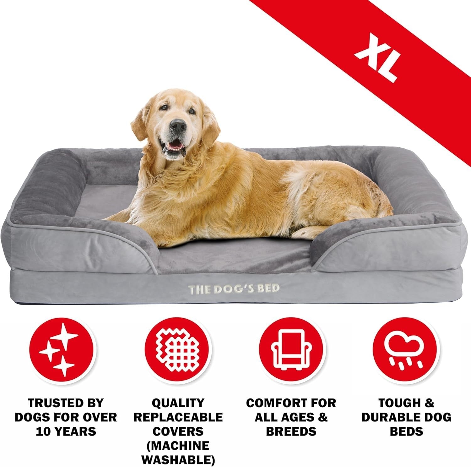 XL Orthopedic Dog Bed Plush Bolster Washable 111x86cm