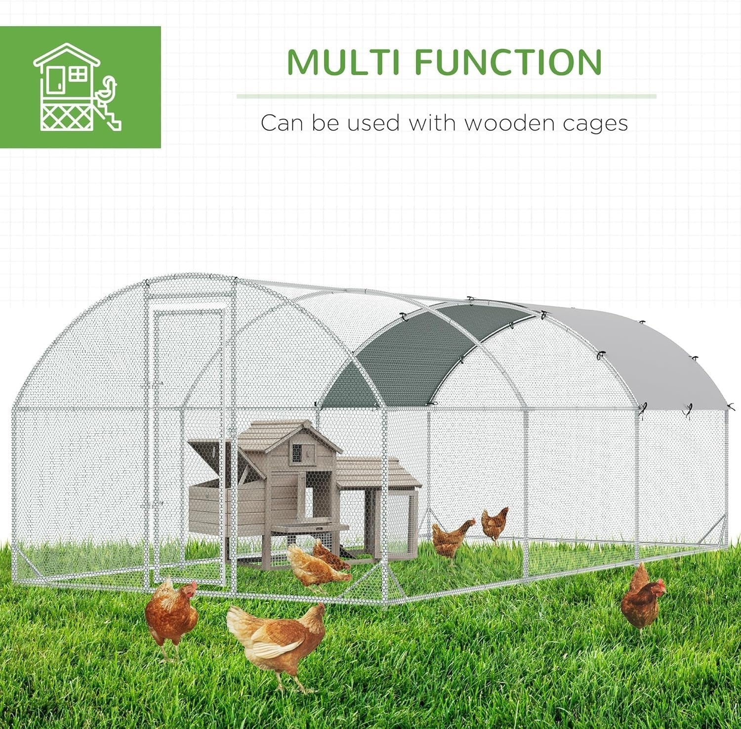 Walk In Chicken Run 5.7x2.8x2m Galvanised Steel Coop Cage Cover