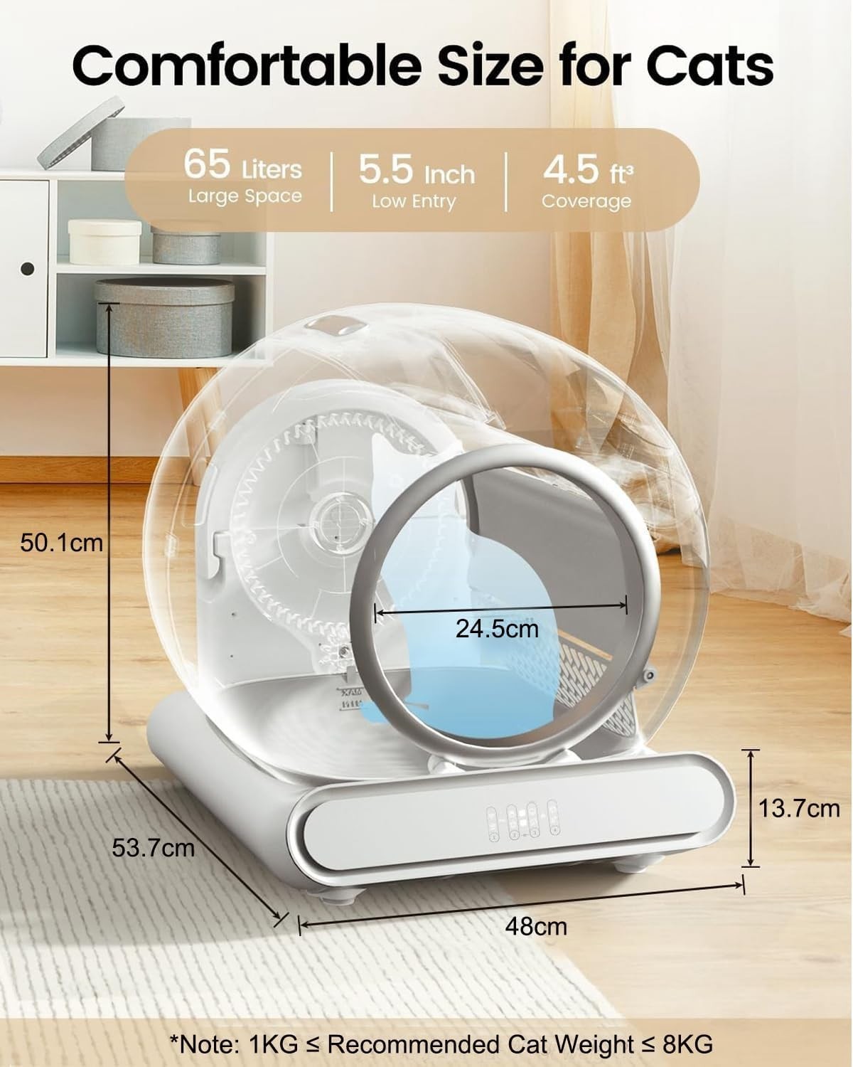 Extra Large Self Cleaning Cat Litter Box Auto Smart APP Control 65L