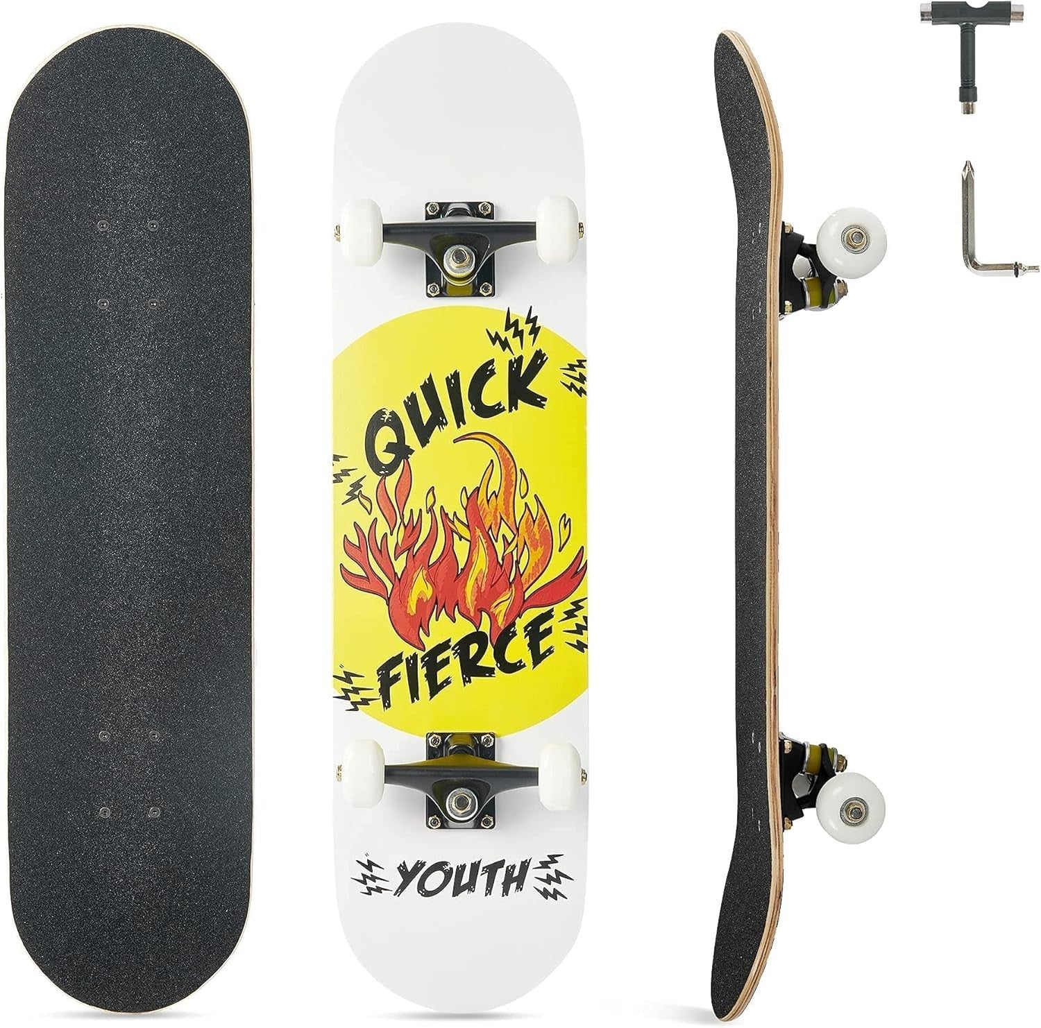 31" Maple Wood Skateboard Cruiser Double Kick Deck for Kids & Teens
