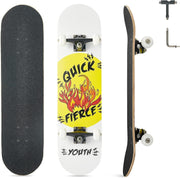 31" Maple Wood Skateboard Cruiser Double Kick Deck for Kids & Teens