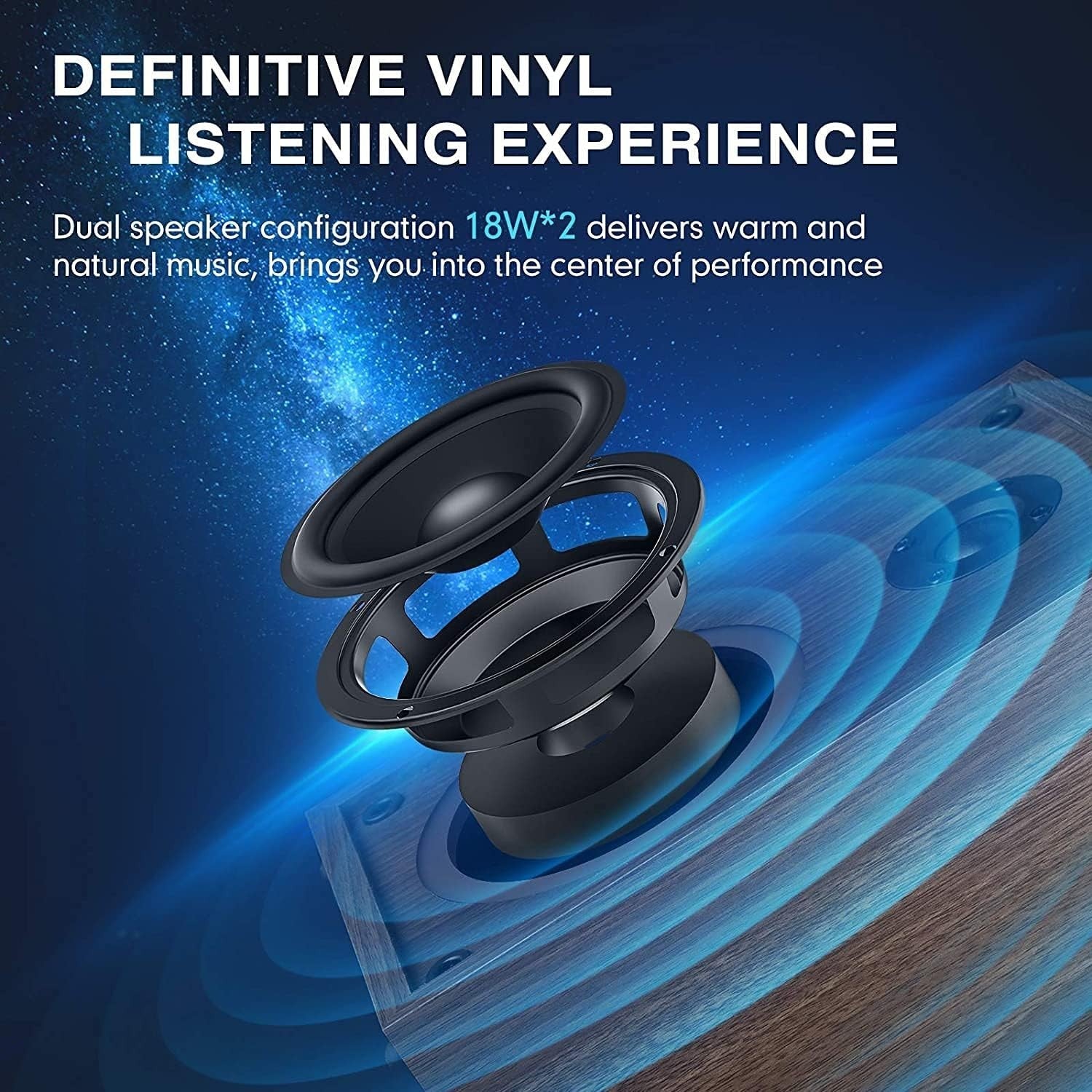 Bluetooth Vinyl Turntable Hi-Fi System with 36W Speakers & USB Recording