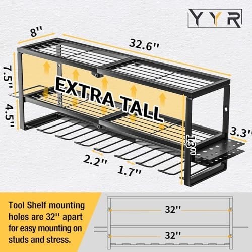 Heavy-Duty Wall-Mounted Tool Rack 82.6x21x33cm 8-Slot Drill Organizer