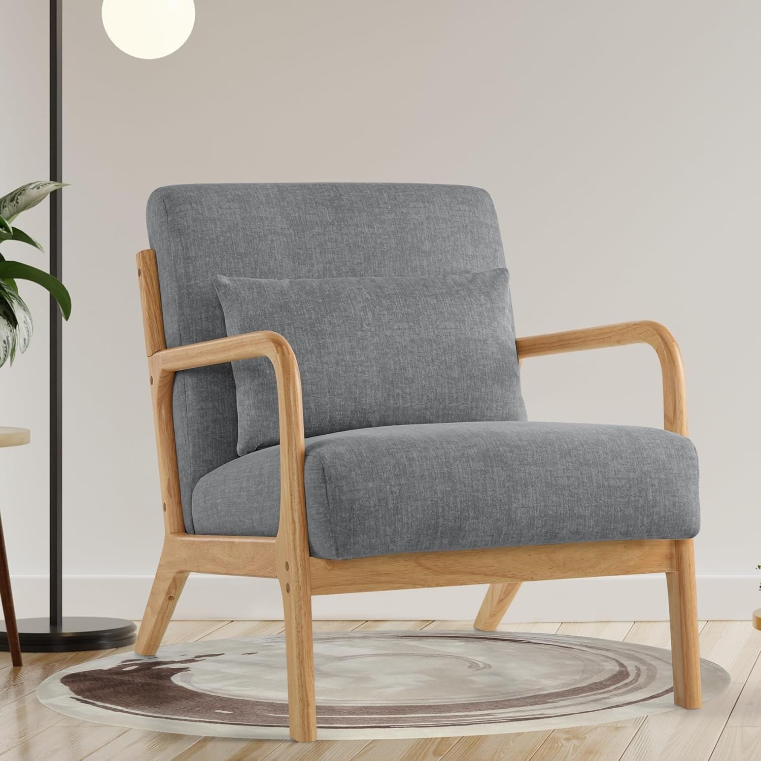 Mid Century Accent Armchair Wood Frame Lounge Chair Dark Grey
