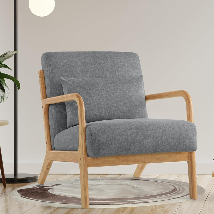 Mid Century Accent Armchair Wood Frame Lounge Chair Dark Grey