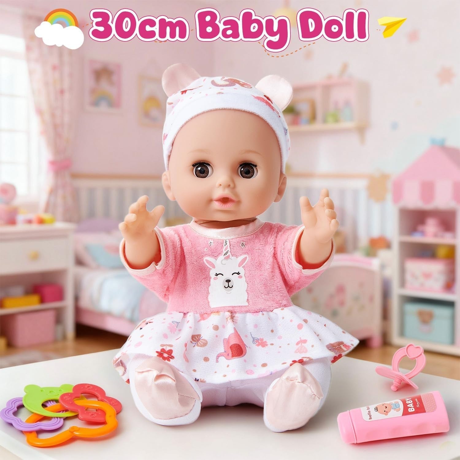36cm Baby Doll Playset w Backpack Changing Bag Bath Feeding Toys