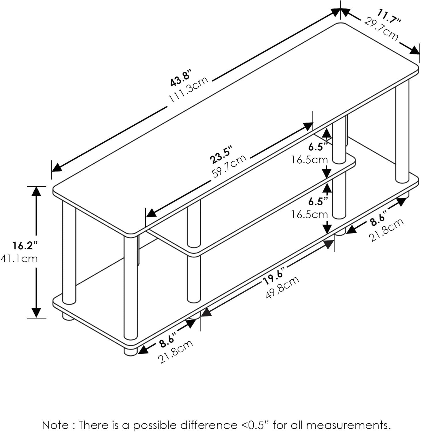 3 Tier TV Stand Walnut Black for 50" Screens | Tool-Free Assembly Unit