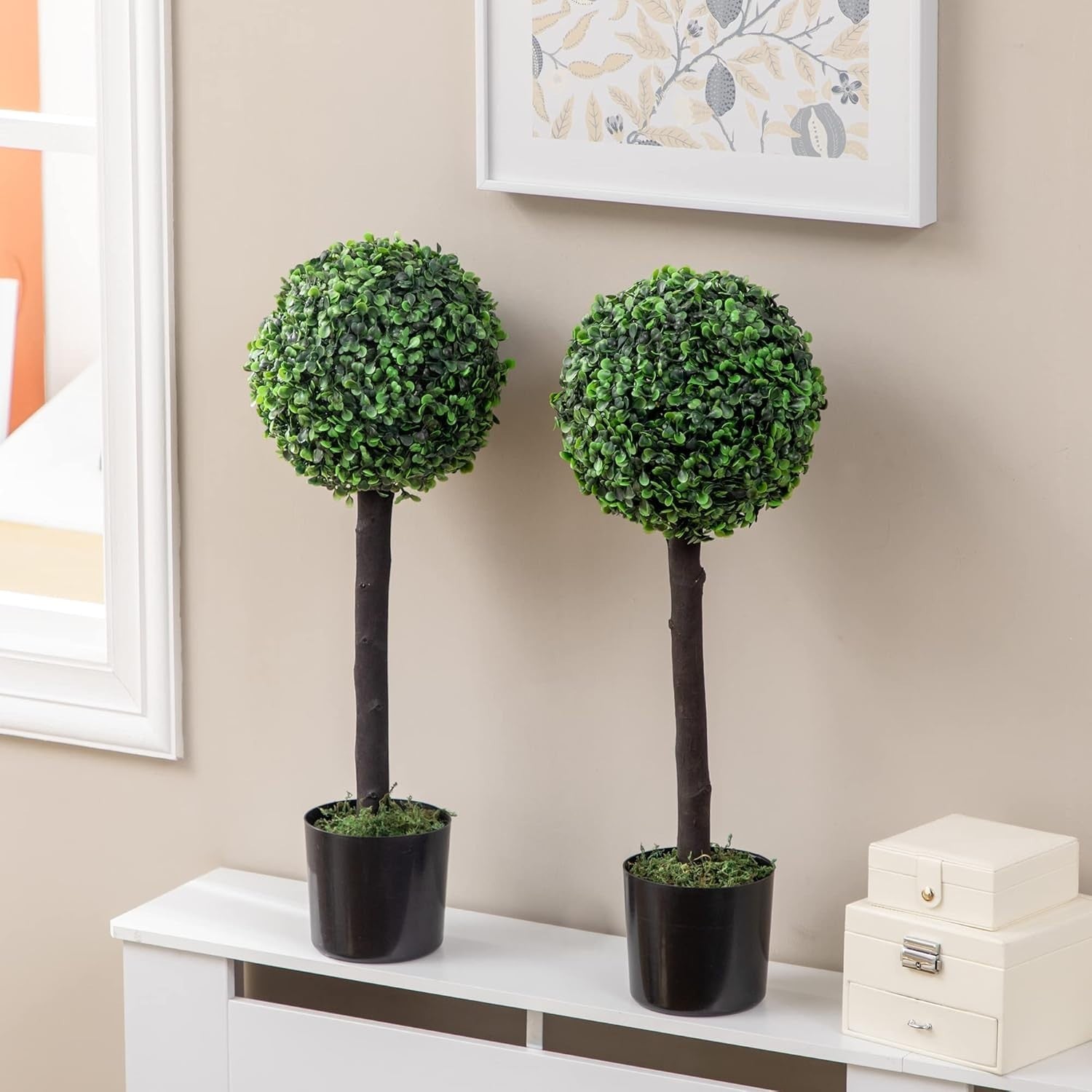 Set of 2 60cm Boxwood Topiary Ball Trees in Pots Realistic Artificial Plants