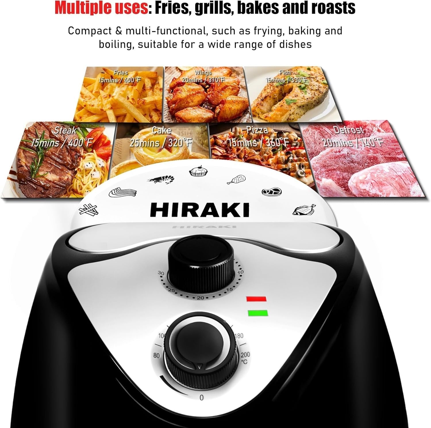 3.8L Compact Air Fryer Manual 200°C Rapid Heat 30min Timer Nonstick