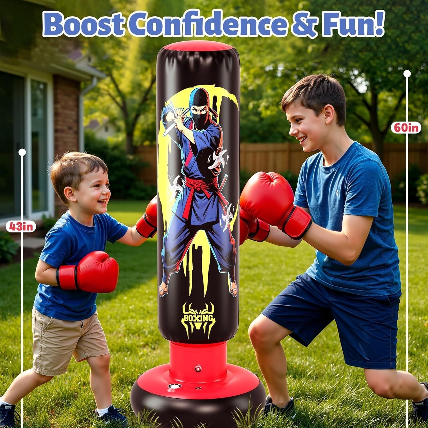 Kids Inflatable Punching Bag 66” Boxing Karate Toy Gloves Set