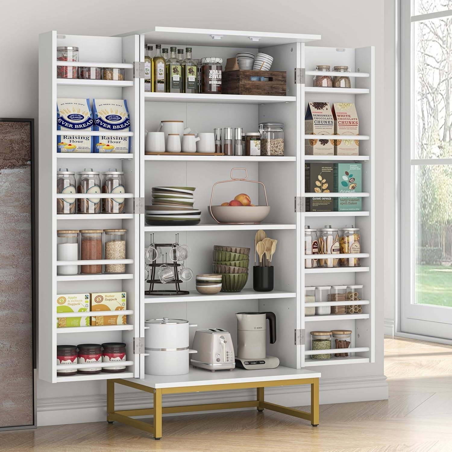 Kitchen Pantry Cupboard Cabinet Gold Adjustable Storage Organizer