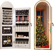 LED Arched Jewelry Armoire Wall or Door Mounted Lockable Mirror White