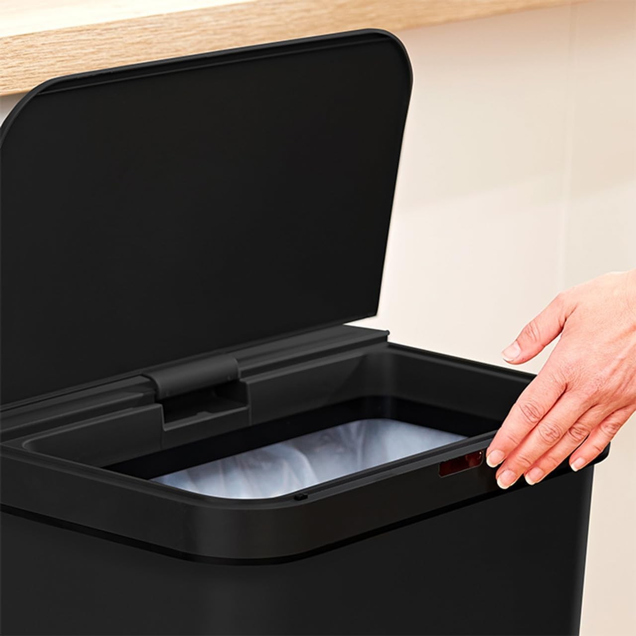 50L Automatic Sensor Kitchen Bin Rectangular Black Fingerprint Proof