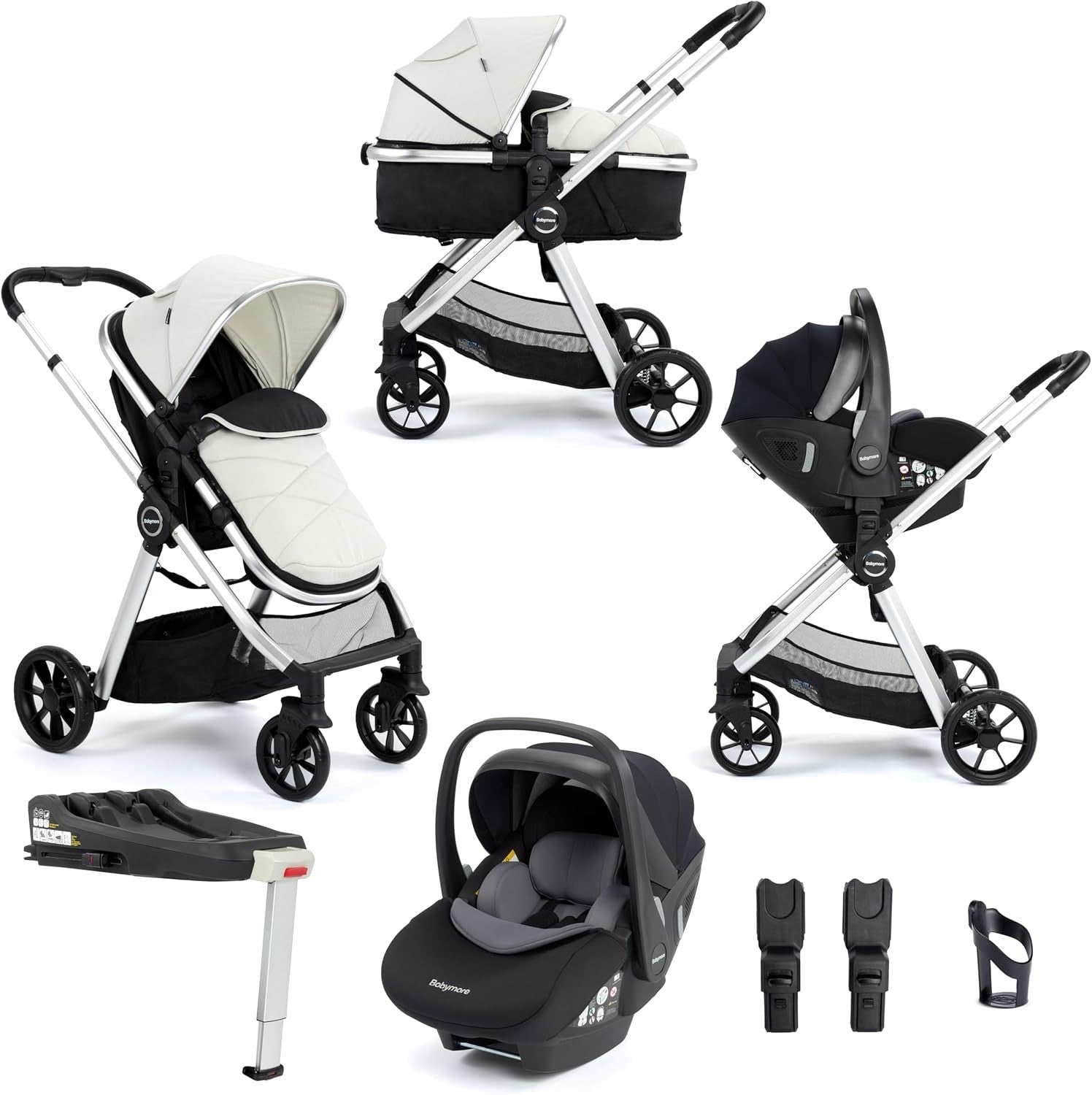 3 in 1 Baby Travel System 22kg, ISOFIX Car Seat, Foldable Pram