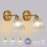 Wireless Rechargeable White Glass Wall Sconce, Remote Control LED Light
