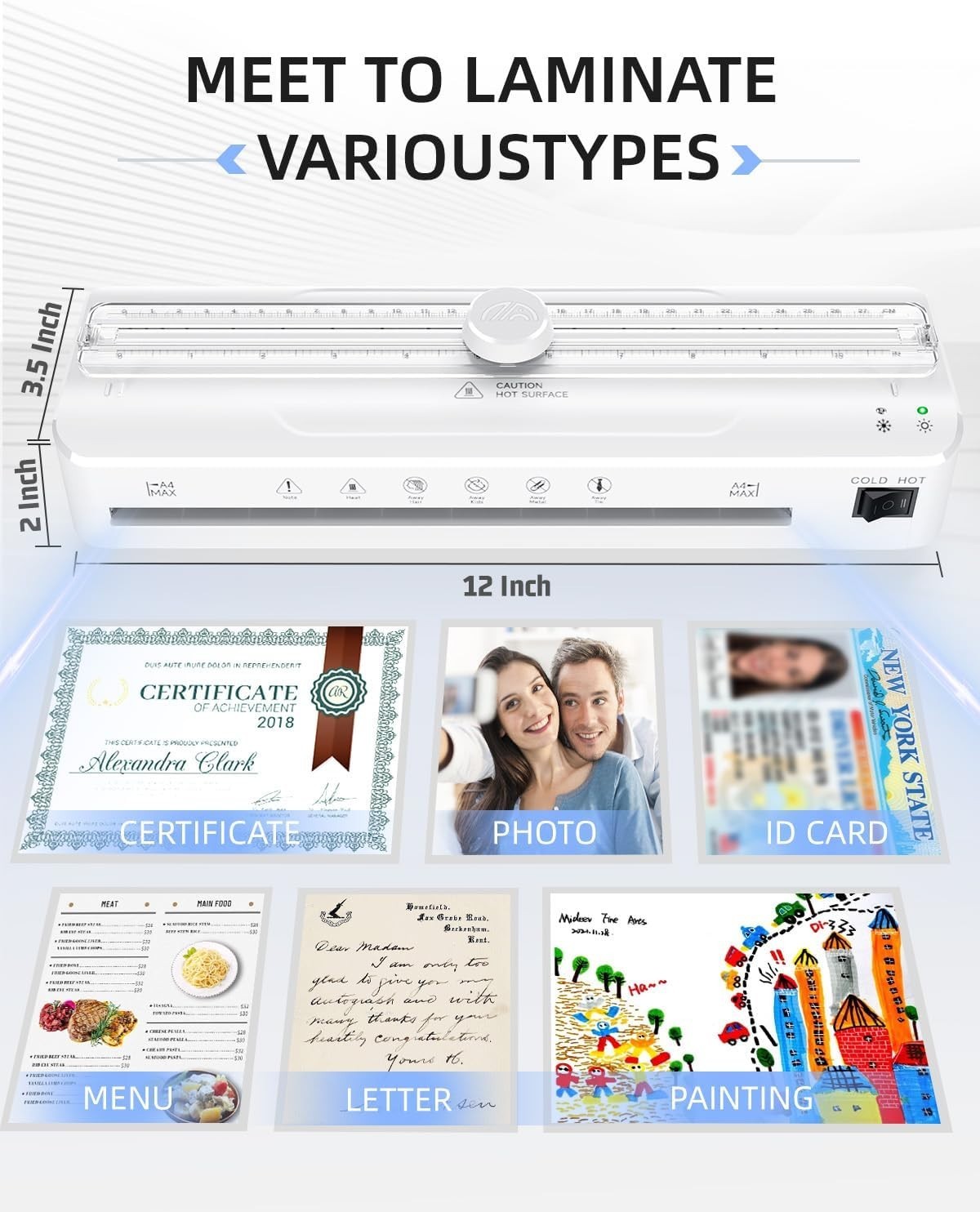 A4 Laminator Machine Hot Cold Fast Warm Up Built-In Cutter + Pouches
