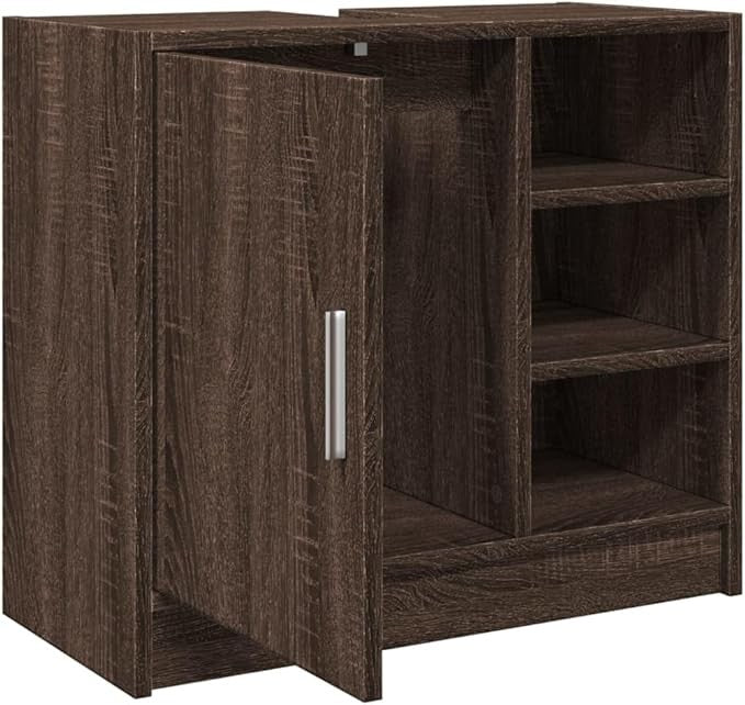 Brown Oak Bathroom Sink Cabinet 63x29x55cm – Modern Vanity Unit with Door