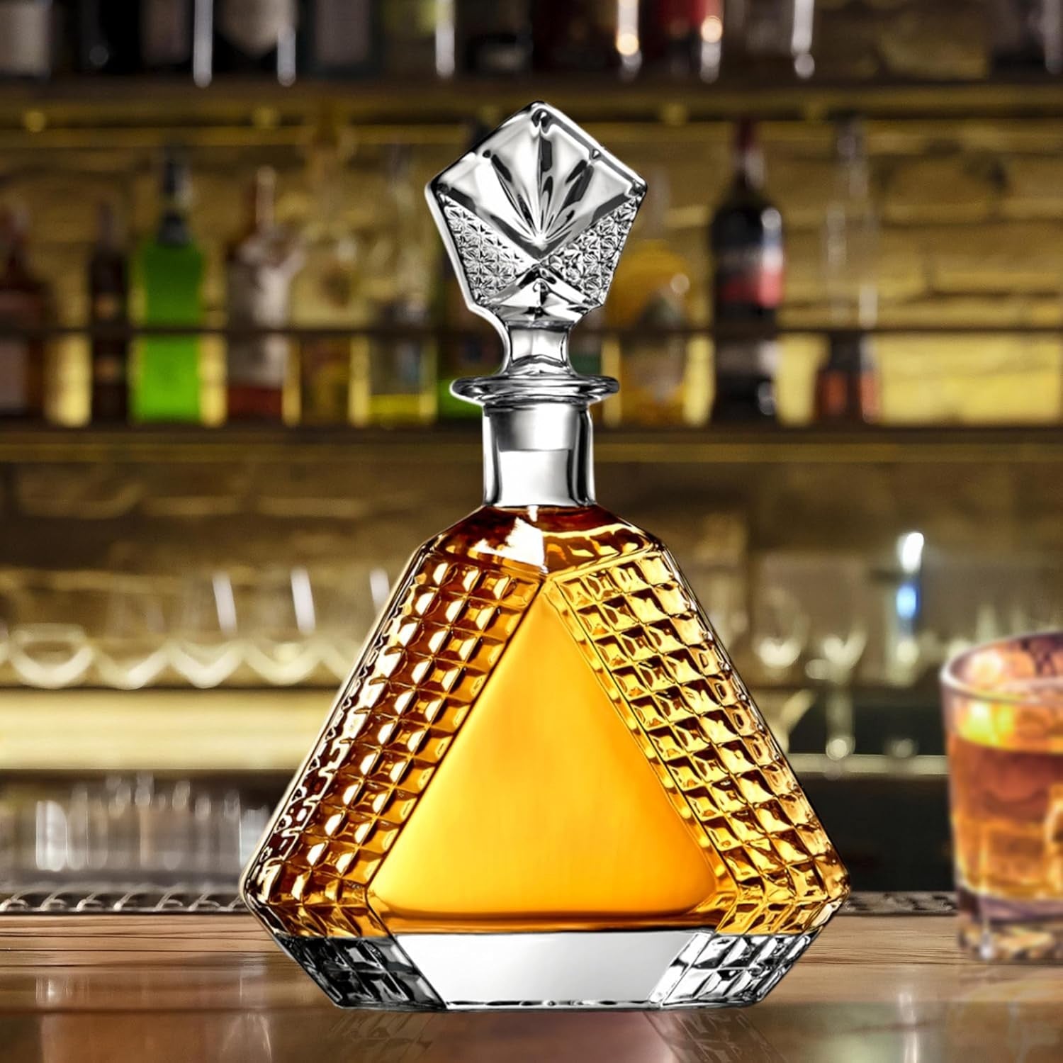 650ml Triangle Whiskey Decanter Crystal Liquor Bottle with Solid Glass Stopper