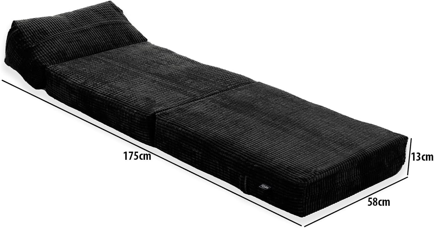 Fold Out Futon Chair Bed Single Sofa Black Corduroy Foam Inners Portable