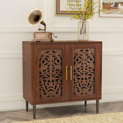 Brown Vintage Sideboard Cabinet 2 Door Carved Storage Unit Hallway Accent