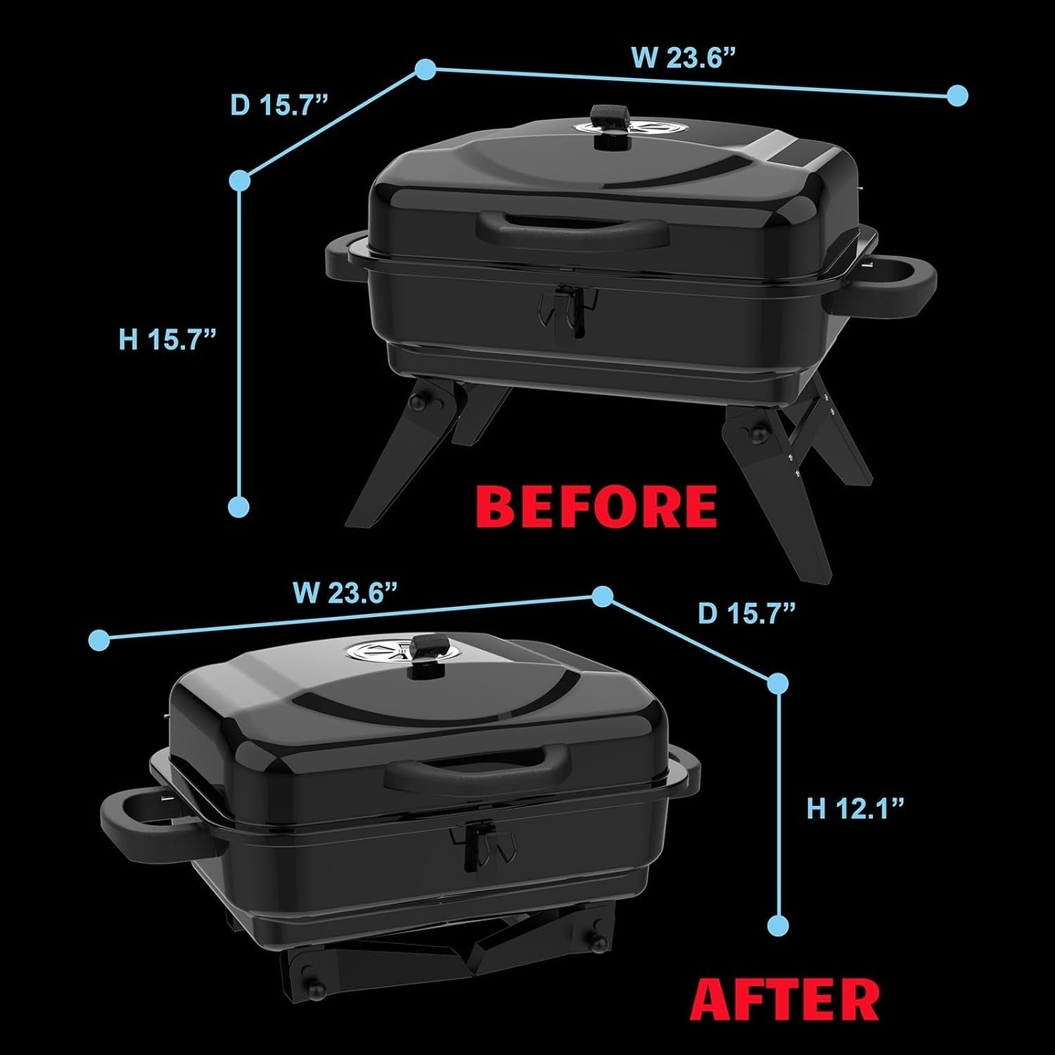 Portable Charcoal BBQ Grill with Warming Rack, Folding Legs, Vent Control