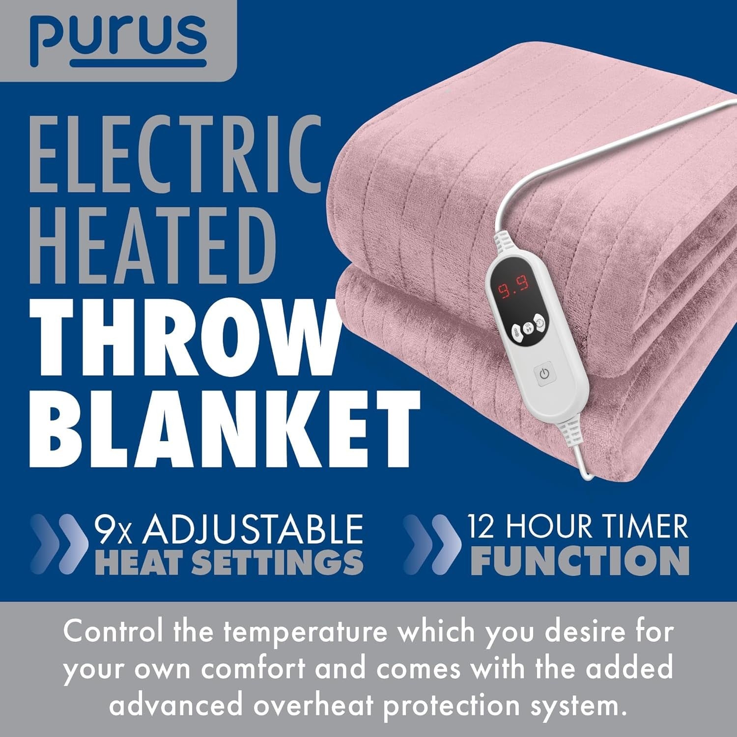 Electric Heated Throw Blanket XL 9 Heat Settings Timer Washable