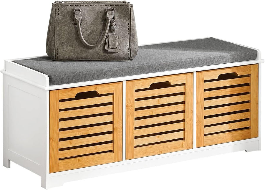 Wooden Shoe Storage Bench with 3 Drawers & Cushion, 120kg Load, Entryway