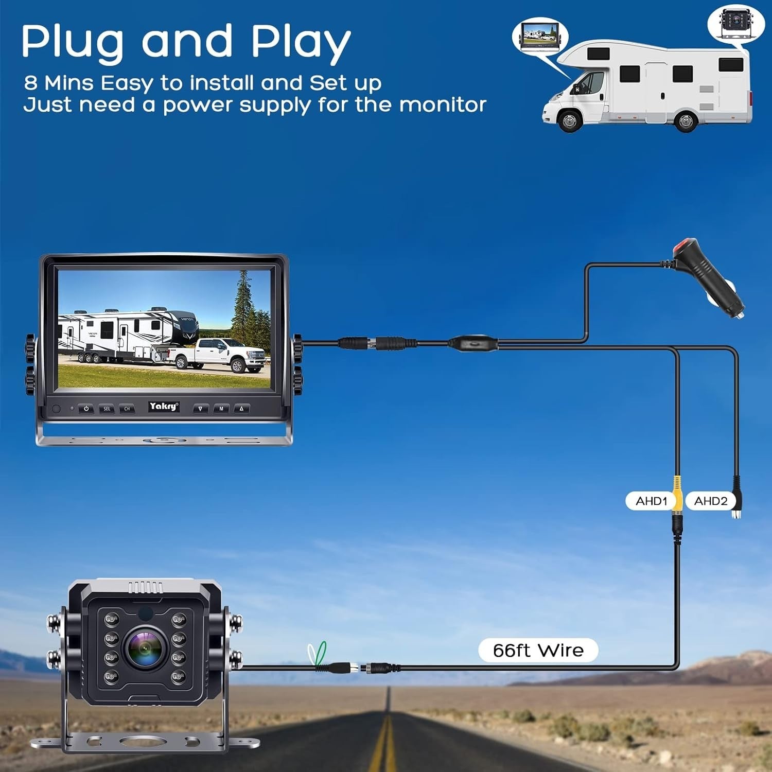 7 Inch Wired Reversing Camera Kit HD Night Vision Parking Camera Van RV