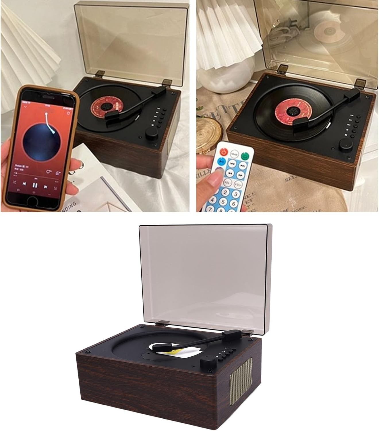 Retro Suitcase Bluetooth CD Player Speaker Remote USB AUX Walnut