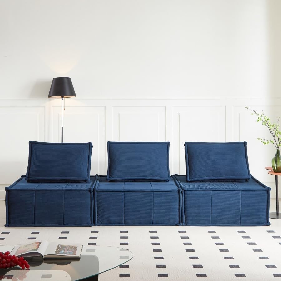 Modular Corduroy Sofa Bed 2-Seater | Deep Seat Sleeper for Small Spaces