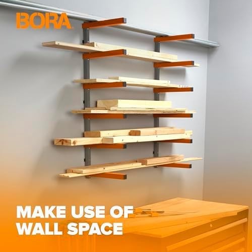 6-Level Wall-Mount Lumber Rack 106x10x7.6cm Heavy-Duty Steel Orange