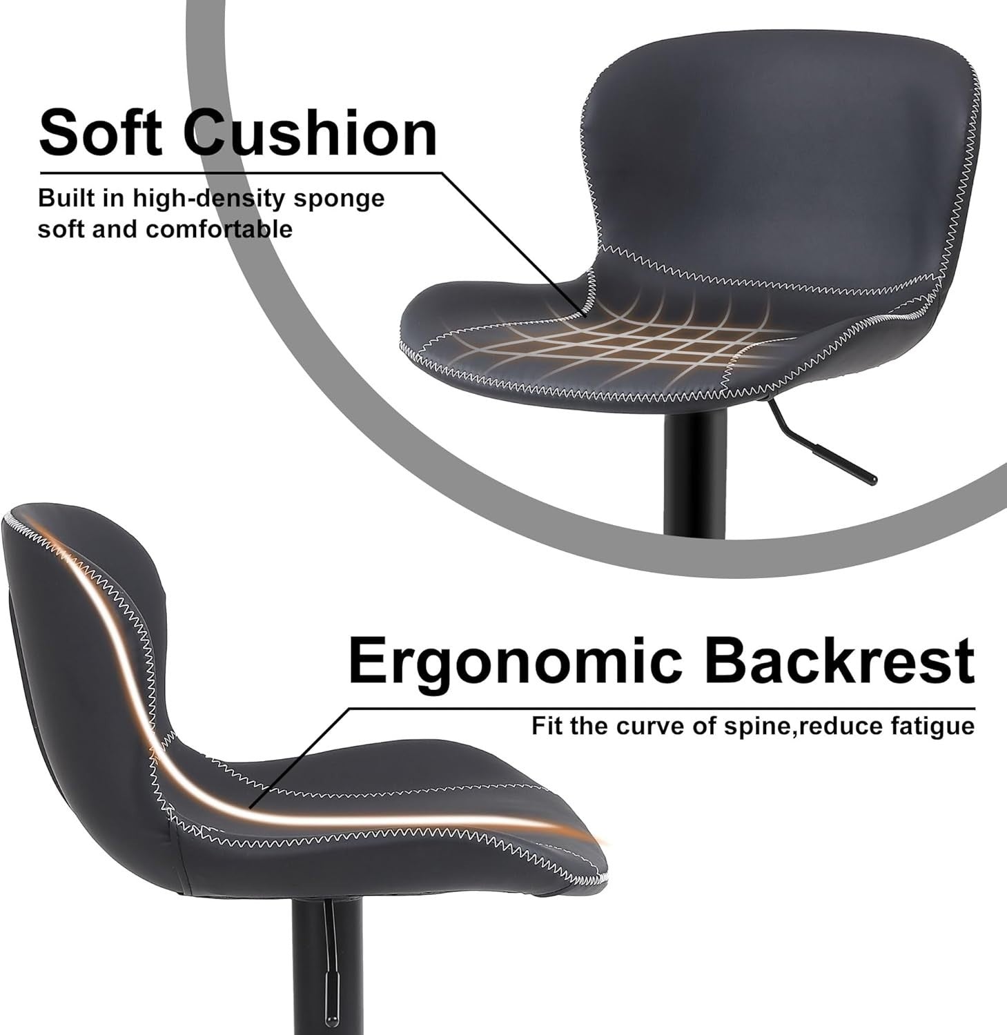Black PU Leather Bar Stools Set of 4 | Adjustable Swivel Counter Chair
