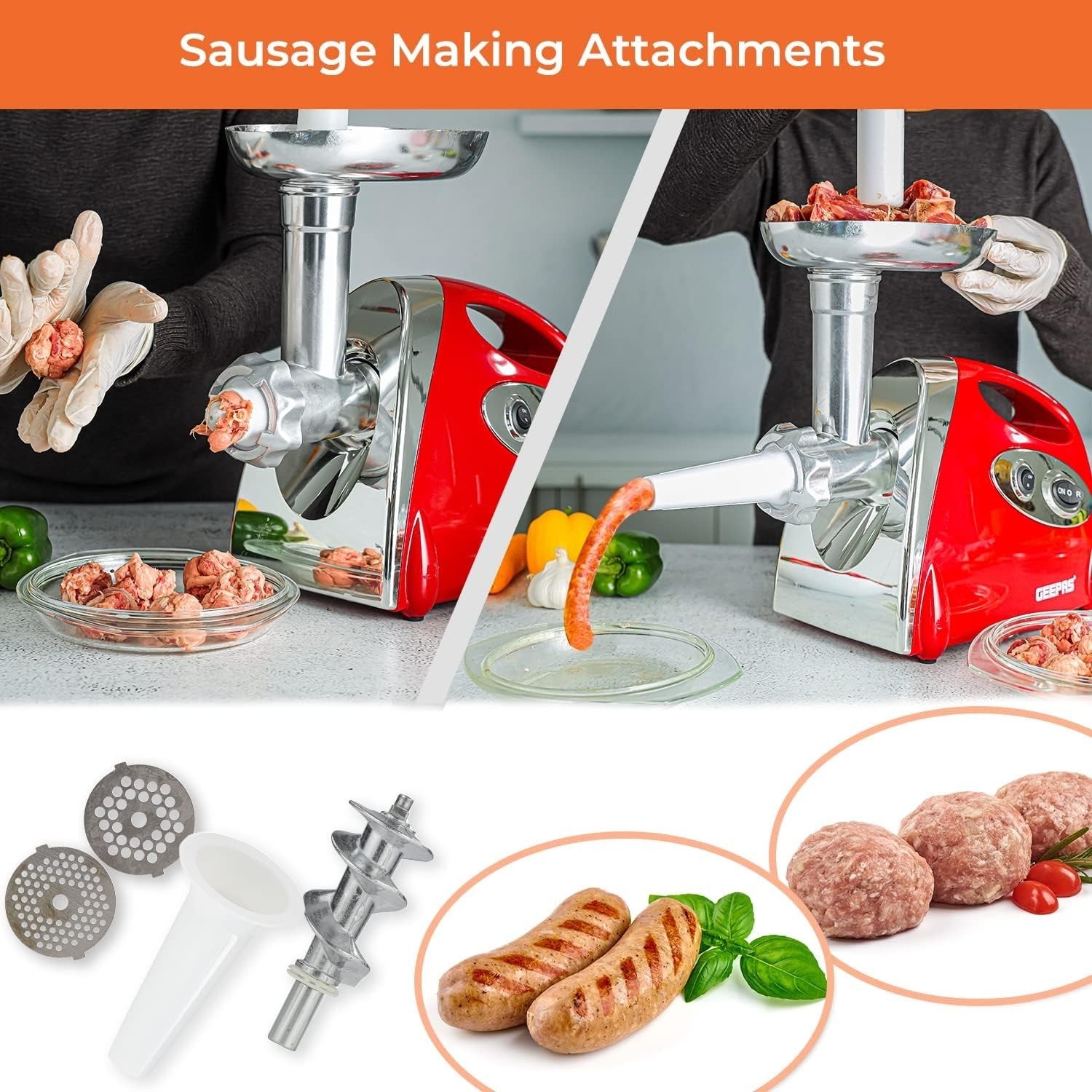 1800W Electric Meat Grinder Meat Mincer Sausage Maker 3 Cutting Plates