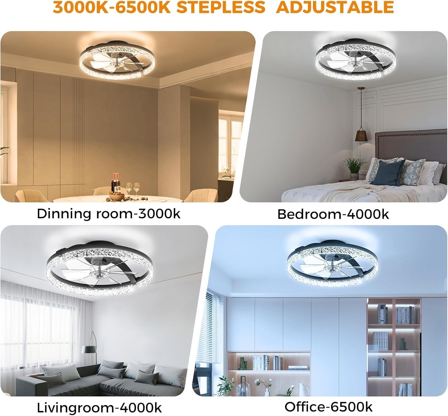 46cm Ceiling Fan with Lights Low Profile LED Dimmable Remote Black