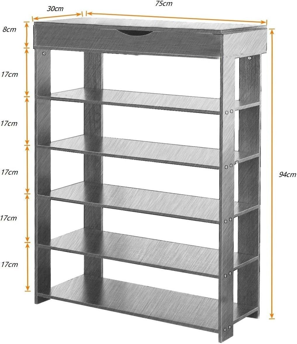5-Tier Teak Wood Shoe Rack Cabinet, Space-Saving Storage Shelf 75x30x94cm