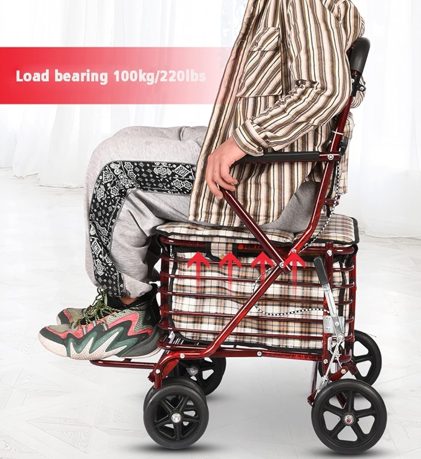 Foldable 4-Wheel Shopping Cart with Seat – Rollator Walker for Seniors